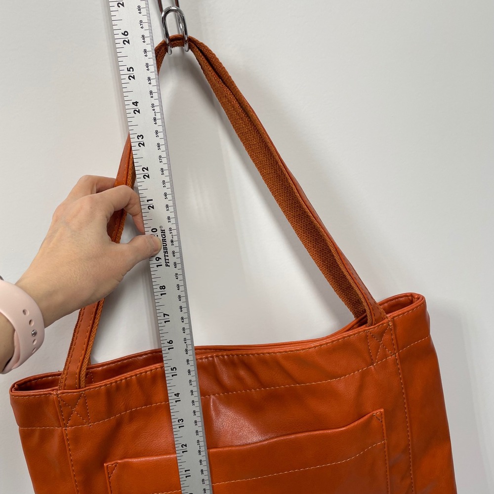Burnt Orange Faux Leather Tote Bag Shoulder Purse Magnetic Snap Pocket Rust - Picture 5 of 8
